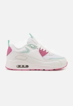 Biało-Różowe Sneakersy z Ekoskóry ze Sznurowaniami i Podeszwą Typu Air Walana