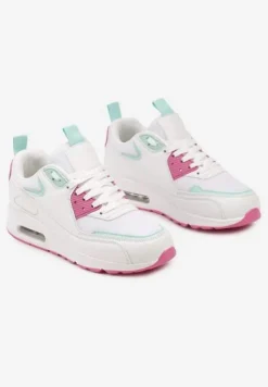 Biało-Różowe Sneakersy z Ekoskóry ze Sznurowaniami i Podeszwą Typu Air Walana