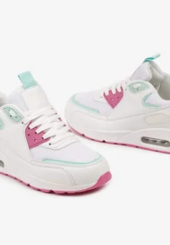 Biało-Różowe Sneakersy z Ekoskóry ze Sznurowaniami i Podeszwą Typu Air Walana