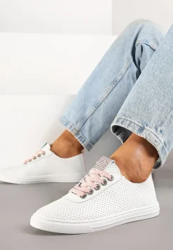 Biało-Różowe Tenisówki Ozdobione Cyrkoniami i Perforacją Liradena