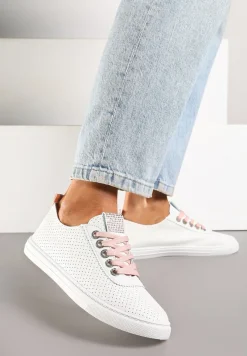 Biało-Różowe Tenisówki Ozdobione Cyrkoniami i Perforacją Liradena