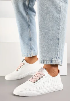 Biało-Różowe Tenisówki Ozdobione Cyrkoniami i Perforacją Liradena