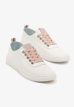 Biało-Różowe Tenisówki Ozdobione Cyrkoniami i Perforacją Liradena