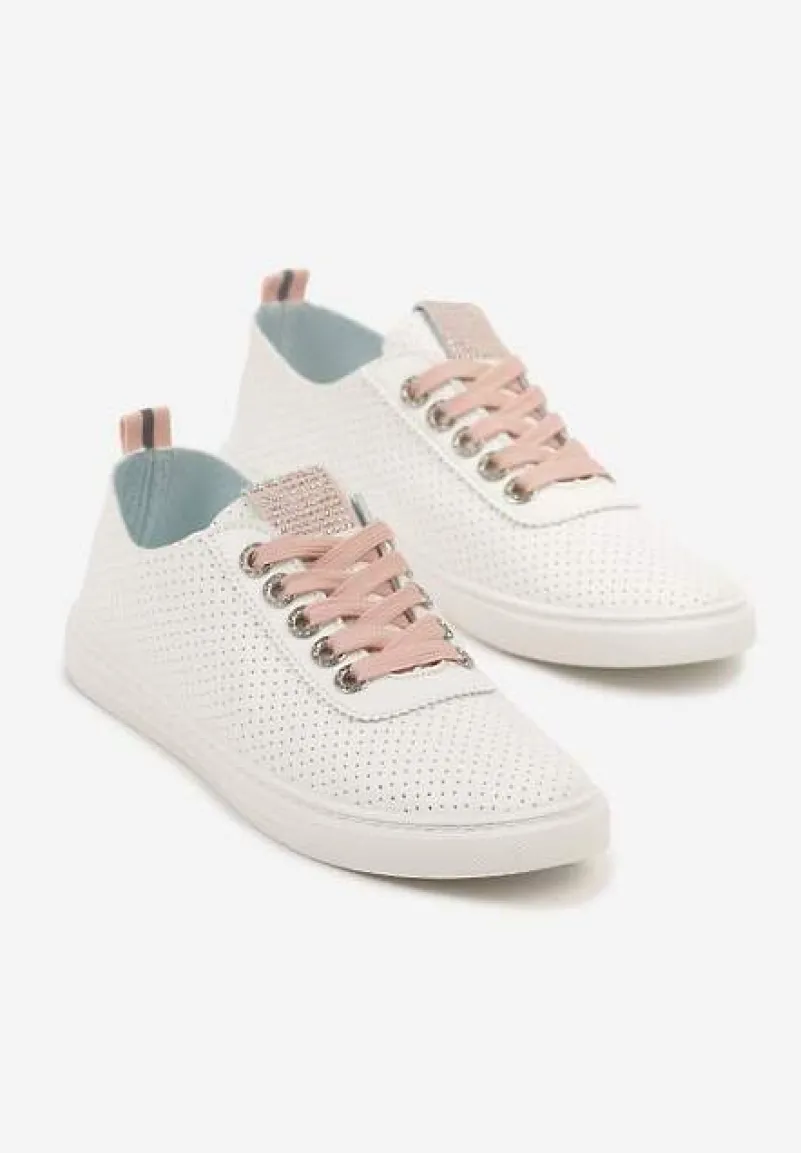 Biało-Różowe Tenisówki Ozdobione Cyrkoniami i Perforacją Liradena
