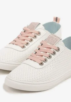 Biało-Różowe Tenisówki Ozdobione Cyrkoniami i Perforacją Liradena