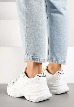 Biało-Srebrne Sneakersy Vices na Platformie Ozdobione Tłoczeniem Natiselle