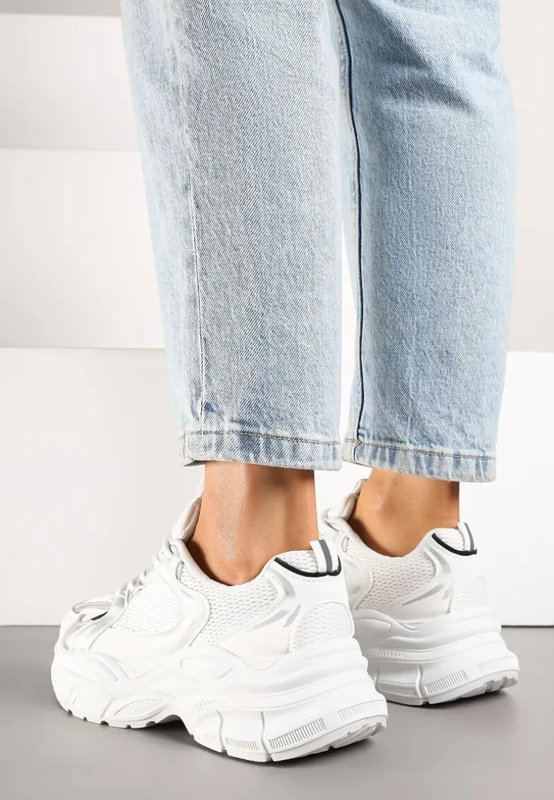 Biało-Srebrne Sneakersy Vices na Platformie Ozdobione Tłoczeniem Natiselle