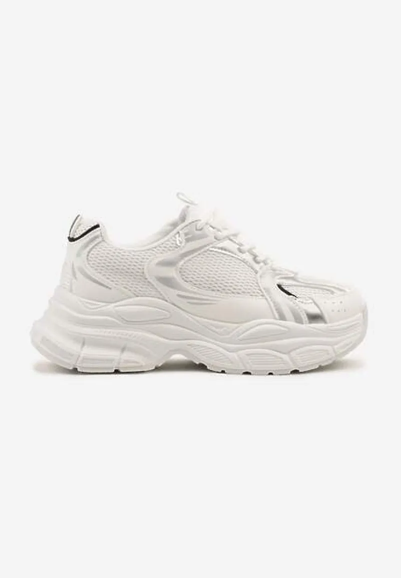 Biało-Srebrne Sneakersy Vices na Platformie Ozdobione Tłoczeniem Natiselle