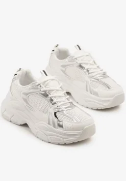 Biało-Srebrne Sneakersy Vices na Platformie Ozdobione Tłoczeniem Natiselle