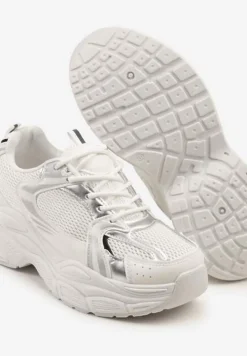 Biało-Srebrne Sneakersy Vices na Platformie Ozdobione Tłoczeniem Natiselle