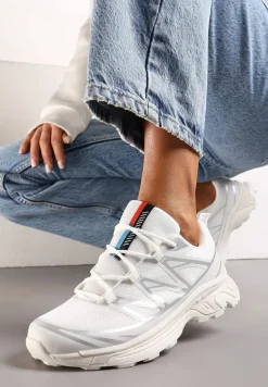 Biało-Srebrne Sneakersy z Ozdobnymi Wstawkami i Ściąganą Gumką Aineri