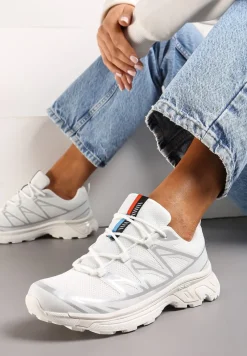 Biało-Srebrne Sneakersy z Ozdobnymi Wstawkami i Ściąganą Gumką Aineri