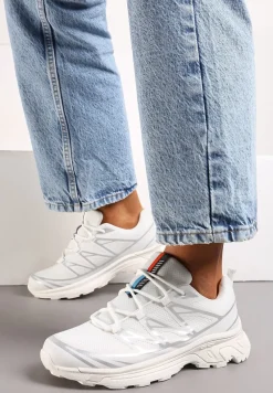 Biało-Srebrne Sneakersy z Ozdobnymi Wstawkami i Ściąganą Gumką Aineri
