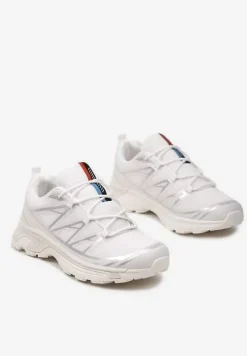 Biało-Srebrne Sneakersy z Ozdobnymi Wstawkami i Ściąganą Gumką Aineri