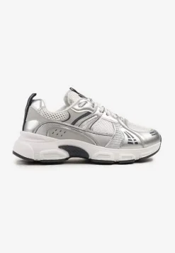 Biało-Srebrne Streetwearowe Sneakersy ze Wstawkami z Siateczki Deylisse