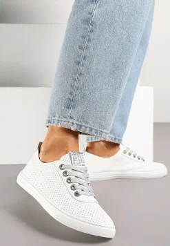 Biało-Srebrne Tenisówki Ozdobione Cyrkoniami i Perforacją Liradena