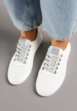 Biało-Srebrne Tenisówki Ozdobione Cyrkoniami i Perforacją Liradena