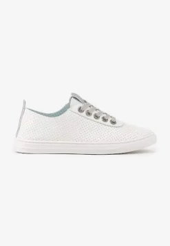 Biało-Srebrne Tenisówki Ozdobione Cyrkoniami i Perforacją Liradena