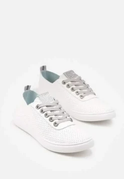 Biało-Srebrne Tenisówki Ozdobione Cyrkoniami i Perforacją Liradena