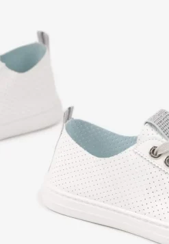 Biało-Srebrne Tenisówki Ozdobione Cyrkoniami i Perforacją Liradena