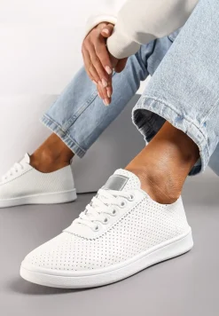 Biało-Srebrne Tenisówki przed Kostkę z Perforacją Rineli