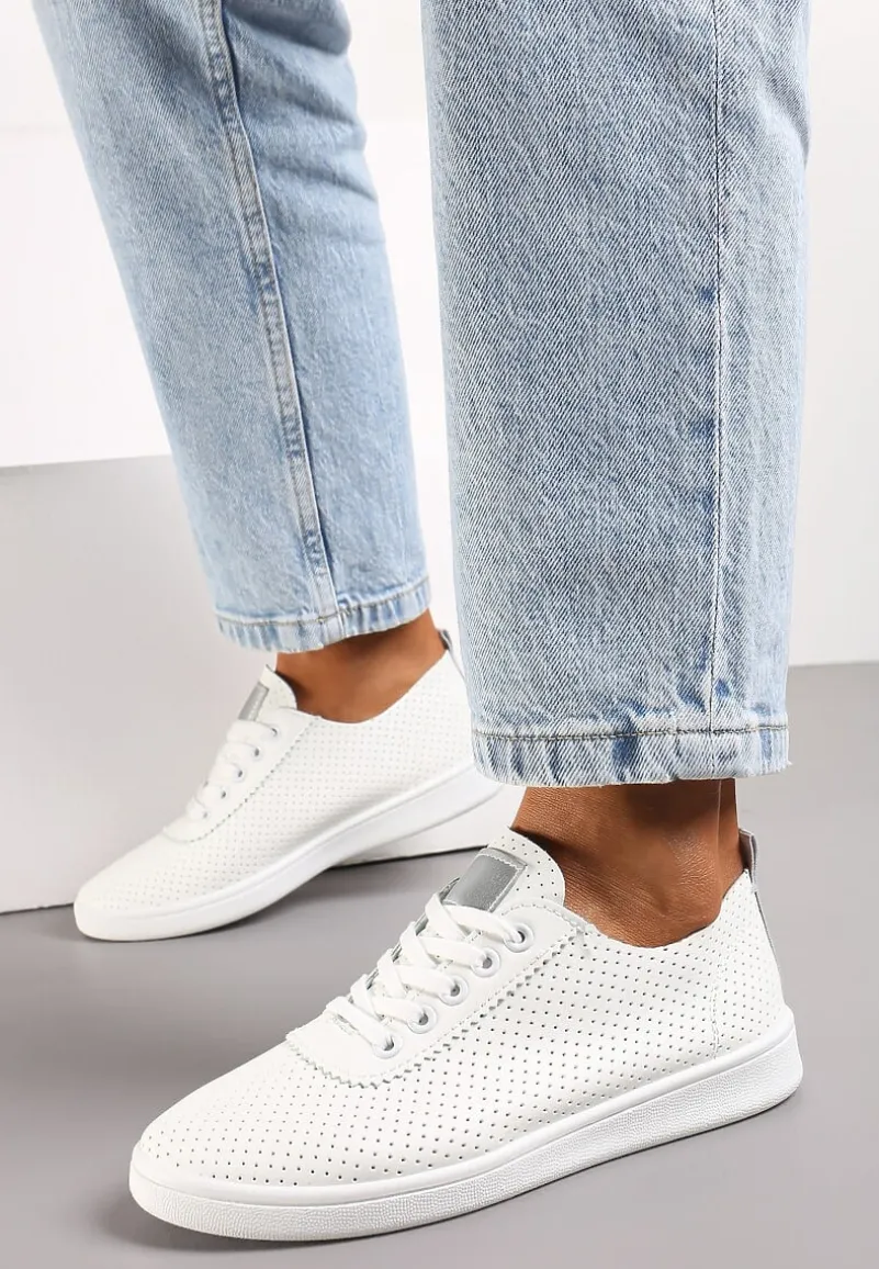 Biało-Srebrne Tenisówki przed Kostkę z Perforacją Rineli