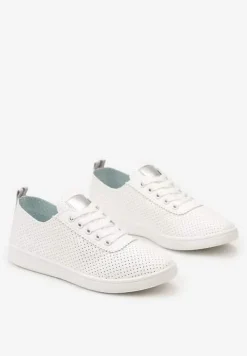 Biało-Srebrne Tenisówki przed Kostkę z Perforacją Rineli