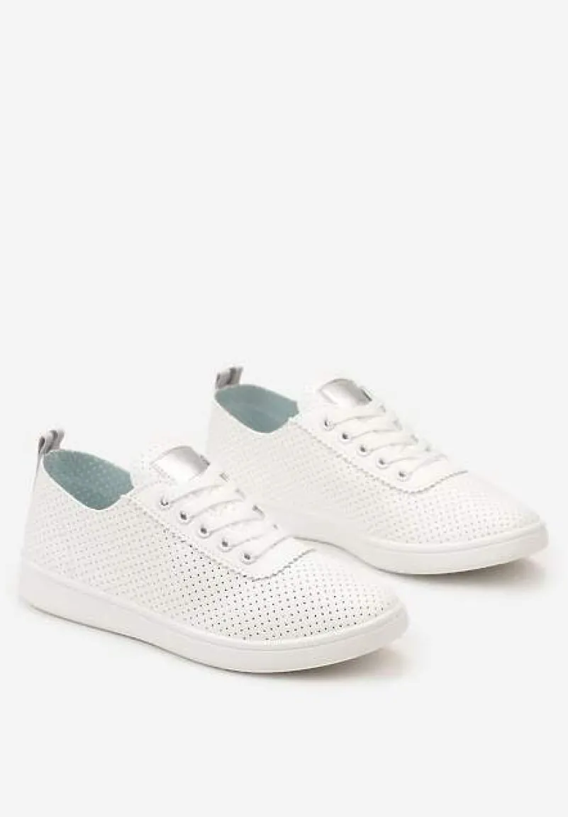 Biało-Srebrne Tenisówki przed Kostkę z Perforacją Rineli