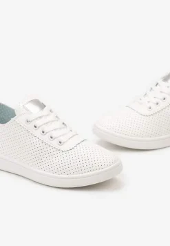 Biało-Srebrne Tenisówki przed Kostkę z Perforacją Rineli