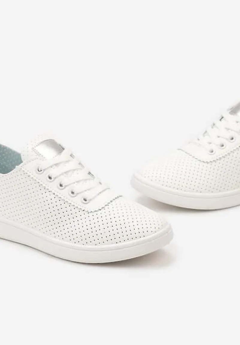 Biało-Srebrne Tenisówki przed Kostkę z Perforacją Rineli