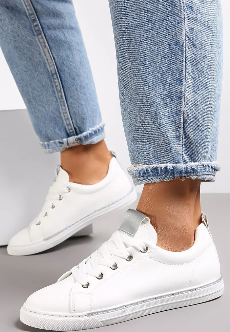 Biało-Srebrne Tenisówki z Metalicznymi Wstawkami Maritza