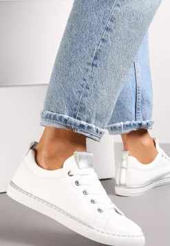 Biało-Srebrne Tenisówki z Metalicznymi Wstawkami Maritza