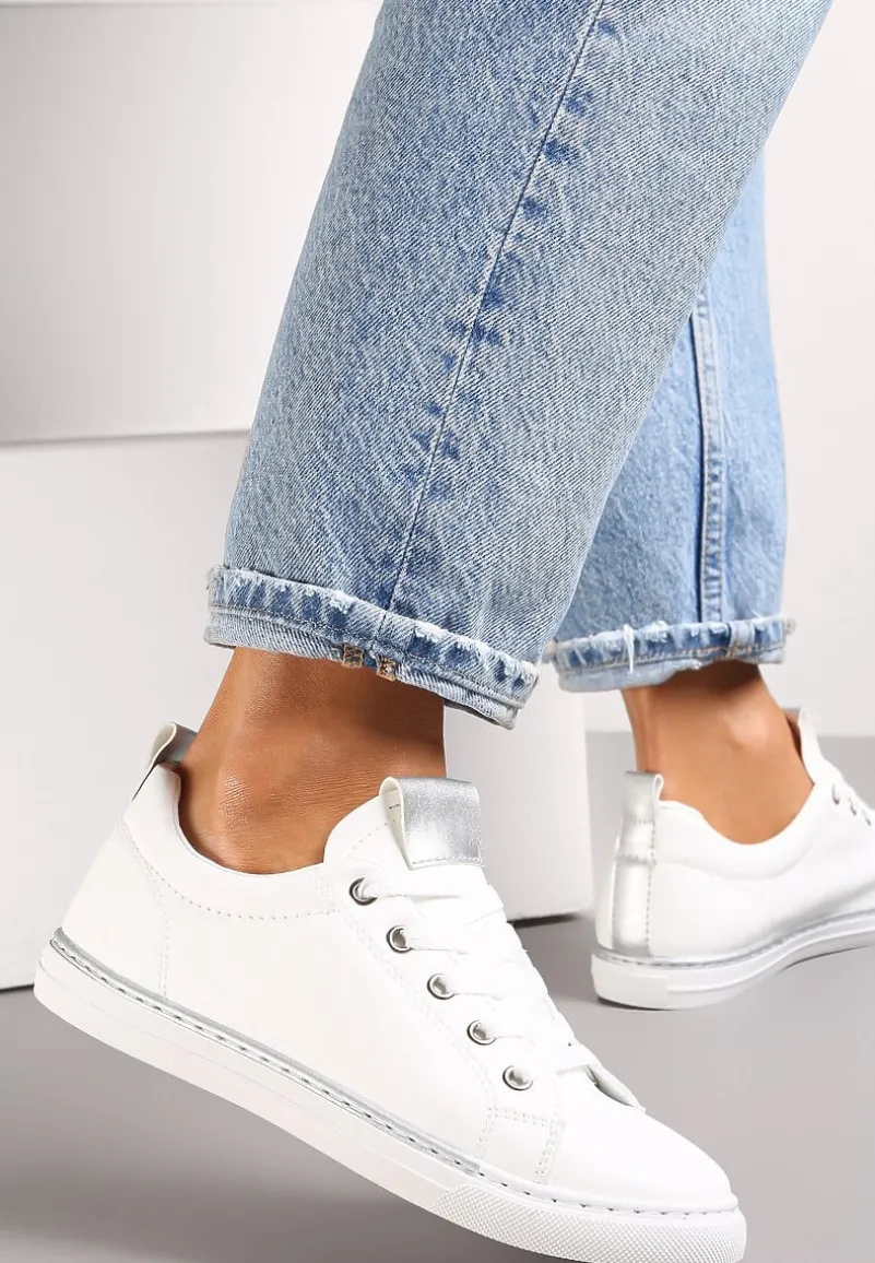 Biało-Srebrne Tenisówki z Metalicznymi Wstawkami Maritza