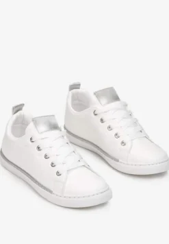 Biało-Srebrne Tenisówki z Metalicznymi Wstawkami Maritza