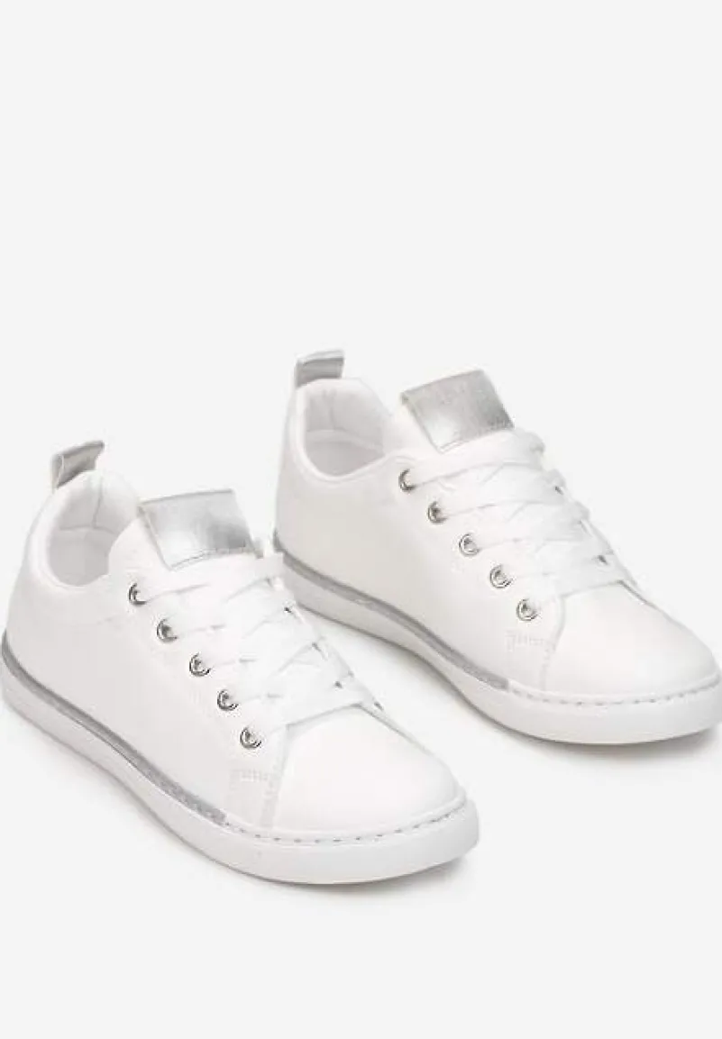 Biało-Srebrne Tenisówki z Metalicznymi Wstawkami Maritza