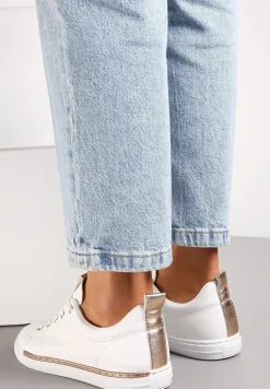 Biało-Szampańskie Sneakersy na Płaskiej Podeszwie z Imitacji Skóry Shalmeasi