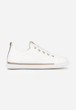 Biało-Szampańskie Sneakersy na Płaskiej Podeszwie z Imitacji Skóry Shalmeasi