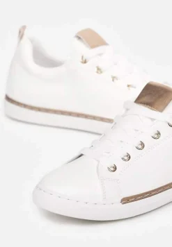 Biało-Szampańskie Sneakersy na Płaskiej Podeszwie z Imitacji Skóry Shalmeasi