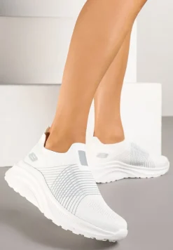 Biało-Szare Buty Sportowe Sneakersy na Tłoczonej Platformie z Elastyczną Cholewką Velmio