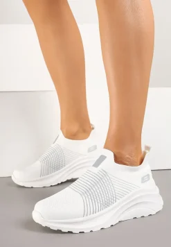 Biało-Szare Buty Sportowe Sneakersy na Tłoczonej Platformie z Elastyczną Cholewką Velmio