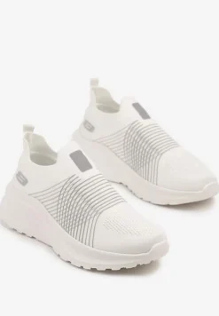 Biało-Szare Buty Sportowe Sneakersy na Tłoczonej Platformie z Elastyczną Cholewką Velmio