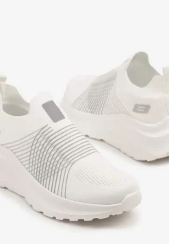 Biało-Szare Buty Sportowe Sneakersy na Tłoczonej Platformie z Elastyczną Cholewką Velmio