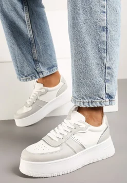 Biało-Szare Casualowe Sneakersy Vices na Niskiej Platformie Torila