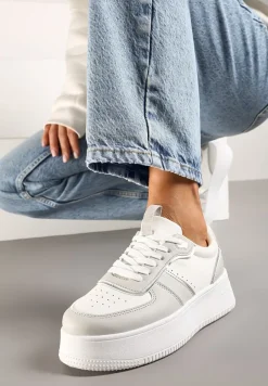 Biało-Szare Casualowe Sneakersy Vices na Niskiej Platformie Torila