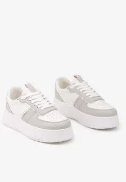 Biało-Szare Casualowe Sneakersy Vices na Niskiej Platformie Torila