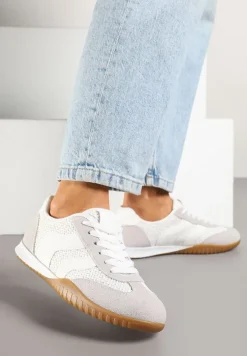 Biało-Szare Sneakersy z Geometrycznym Motywem i Plecionką Laniffia