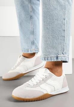 Biało-Szare Sneakersy z Geometrycznym Motywem i Plecionką Laniffia