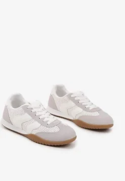 Biało-Szare Sneakersy z Geometrycznym Motywem i Plecionką Laniffia