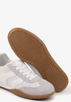 Biało-Szare Sneakersy z Geometrycznym Motywem i Plecionką Laniffia