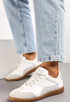 Biało-Szare Sneakersy z Ozdobnymi Przeszyciami przed Kostkę Redala